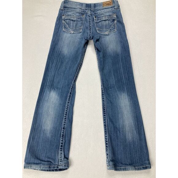 BKE Blue Culture Distressed Y2K Low Rise Bootcut Denim Jean Womens 27 R - Picture 8 of 11